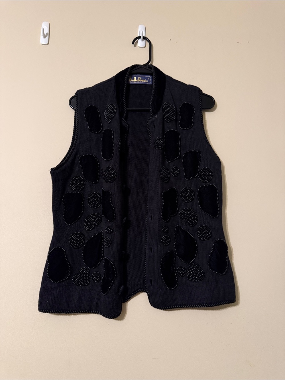 BellePointe Women’s Black Beaded & Velvet Patch Crochet Cardigan Vest